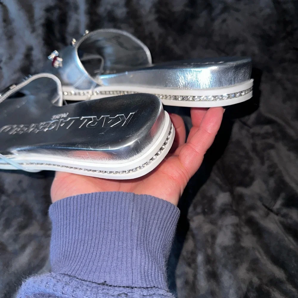 Jeslyn Stud Slide Sandal Karl Lagerfeld Paris silver 7.5 women’s